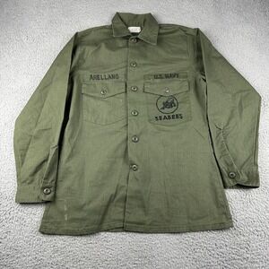 Vintage Us Navy Seabees OG-507 Button Up Shirt Size 15.5x33 80s Military